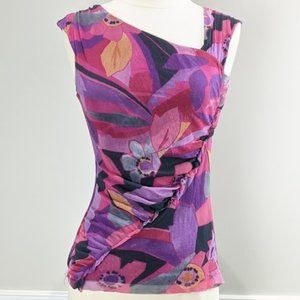 WESTON WEAR Floral Mesh Draped Shoulder Top XS